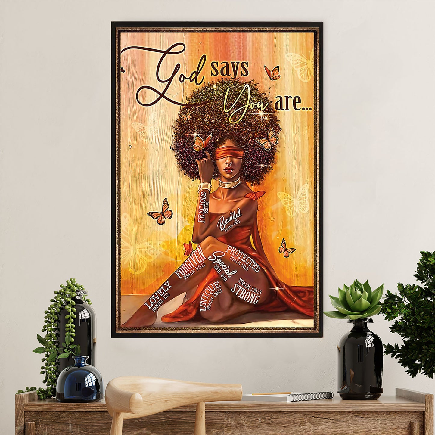 African American Afro Canvas Wall Art Prints | God Says You Are | Gift for Black Girl