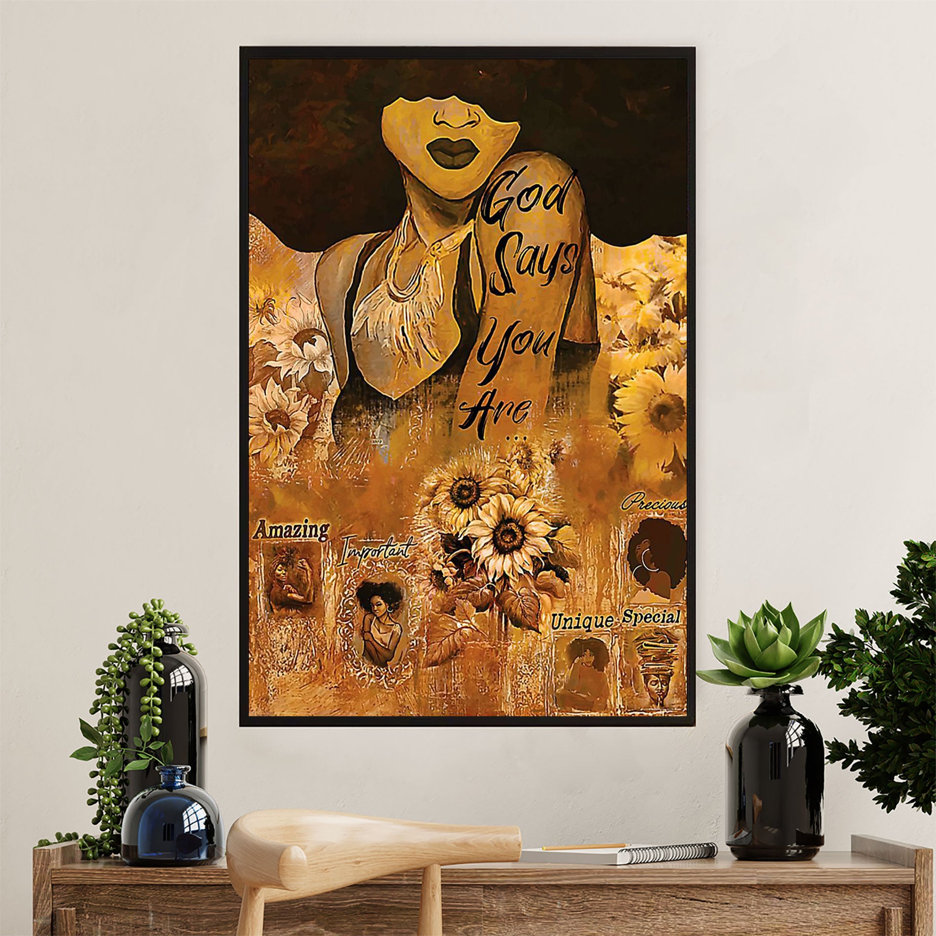 African American Afro Poster Prints | God Says You Are | Wall Art Gift for Black Girl