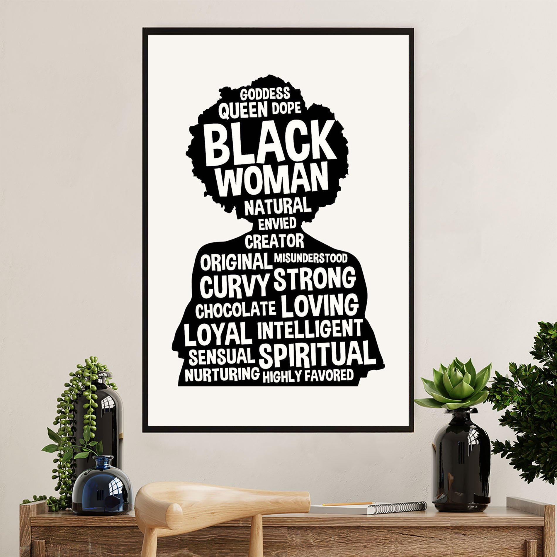 African American Afro Canvas Wall Art Prints | Black Woman Black Queen | Gift for Black Girl