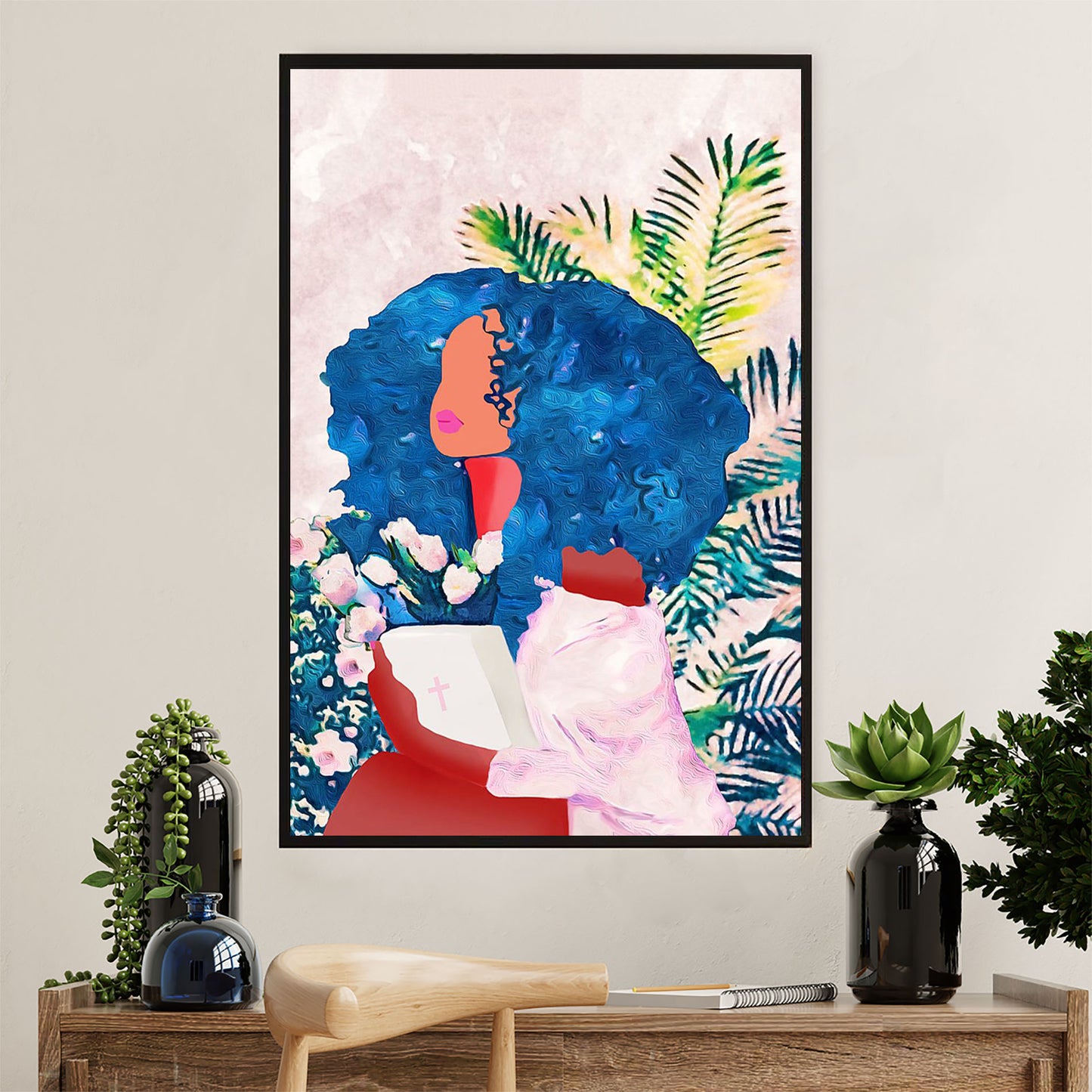African American Afro Canvas Wall Art Prints | Black Girl Paintings | Gift for Black Girl
