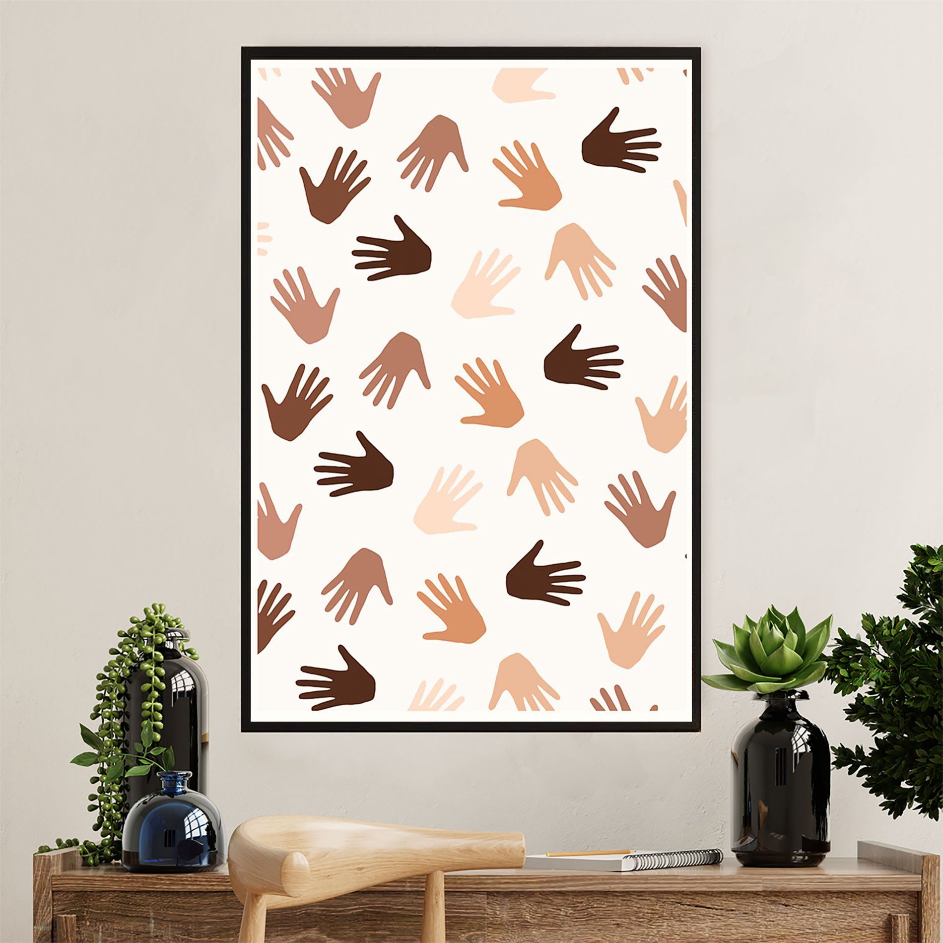 African American Afro Poster Prints | United World - Hands color | Wall Art Gift for Black Girl