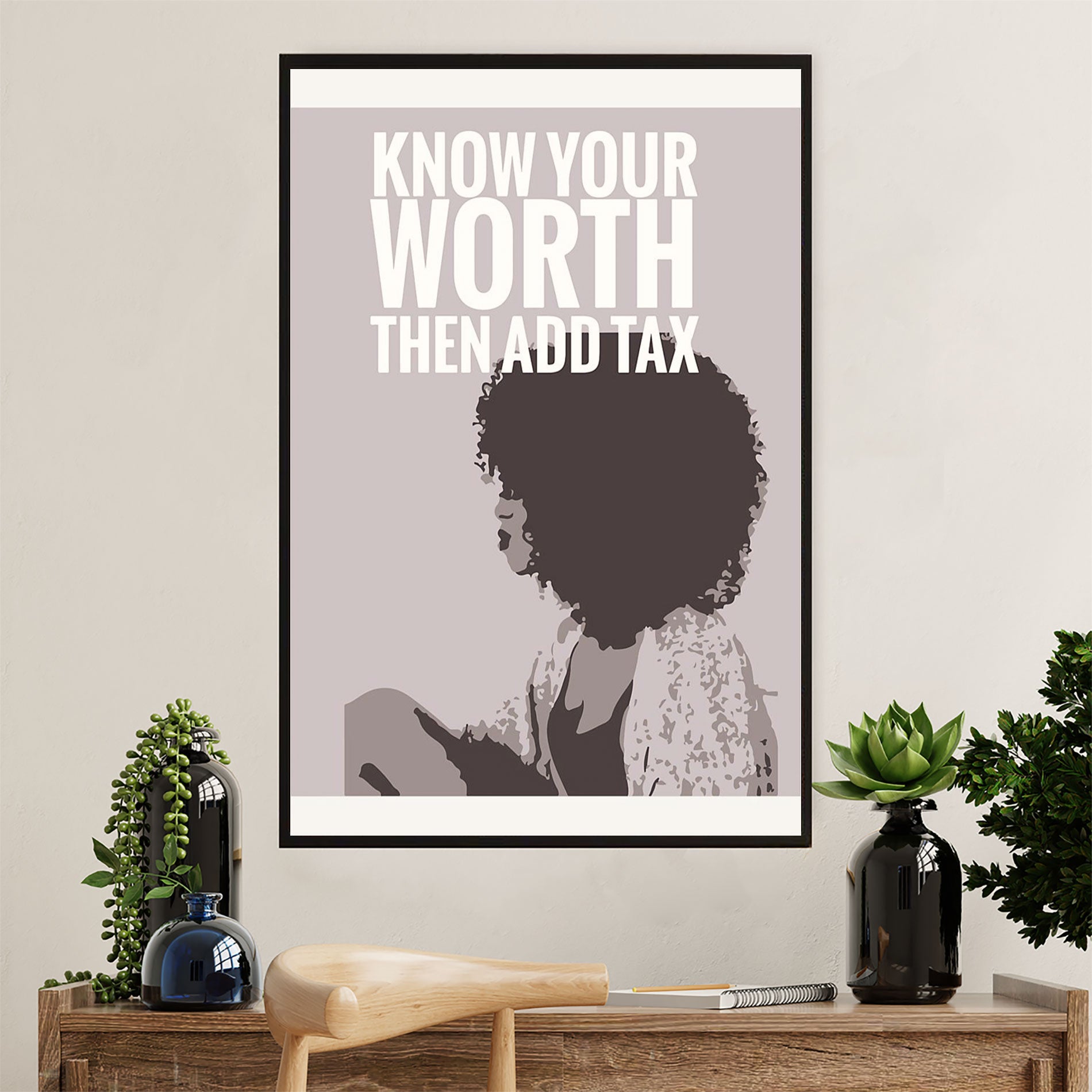 African American Afro Poster Prints | Know Your Worth Then Add Tax | Wall Art Gift for Black Girl