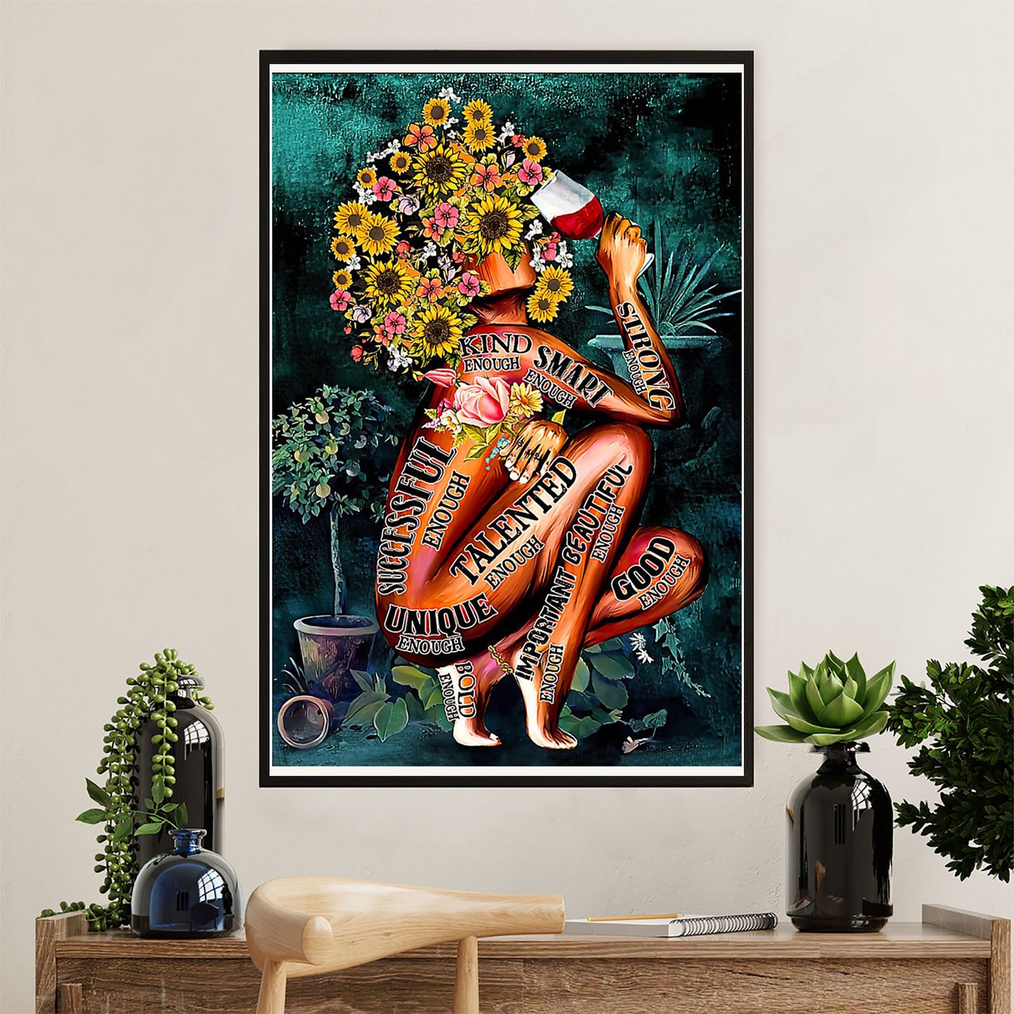 African American Afro Poster Prints | Girl Drinks Wine | Wall Art Gift for Black Girl