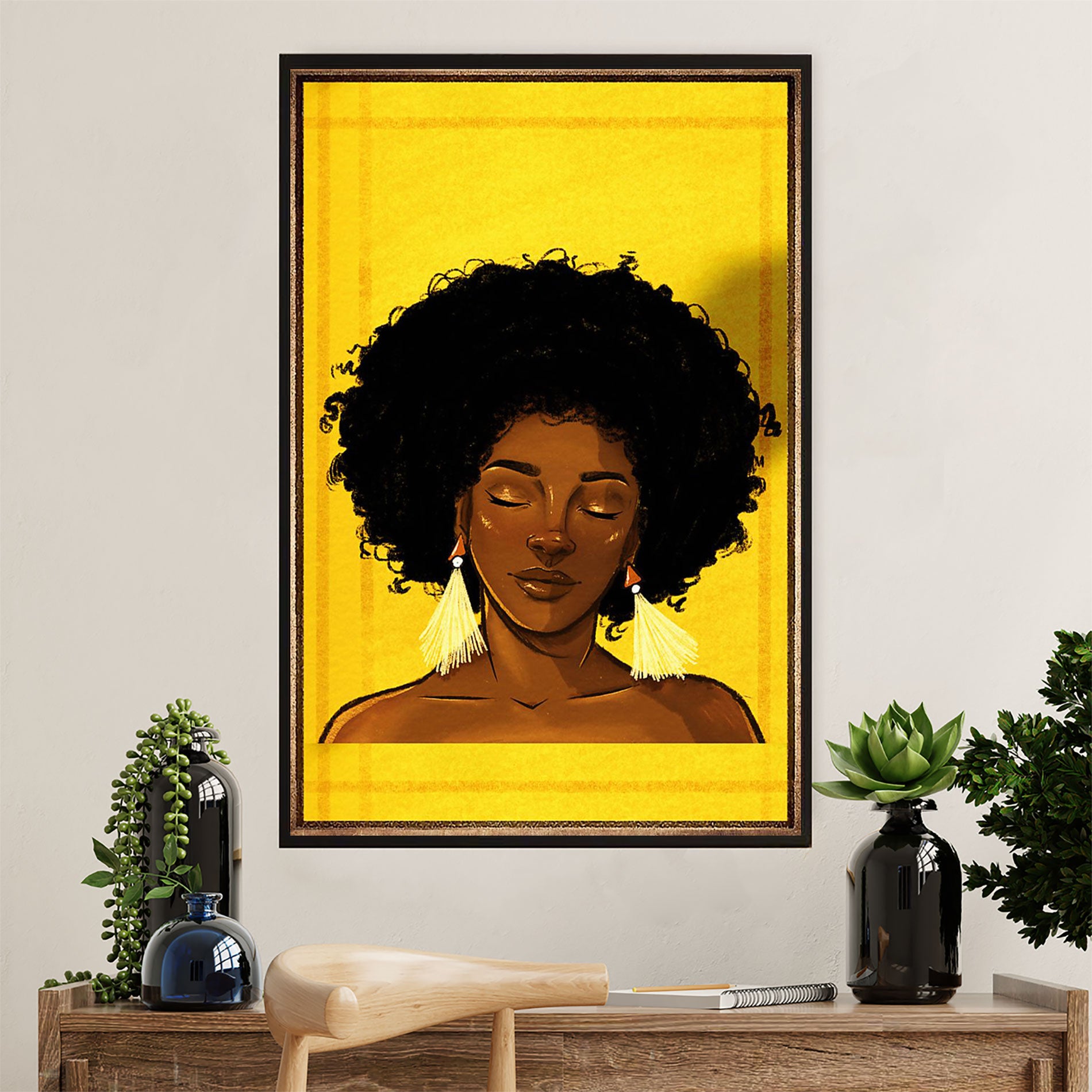 African American Afro Poster Prints | Black Girl Potrait | Wall Art Gift for Black Girl