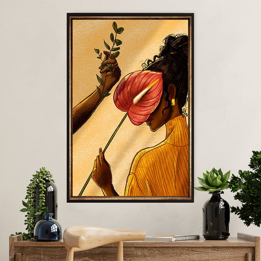 African American Afro Poster Prints | Girl & Flower | Wall Art Gift for Black Girl