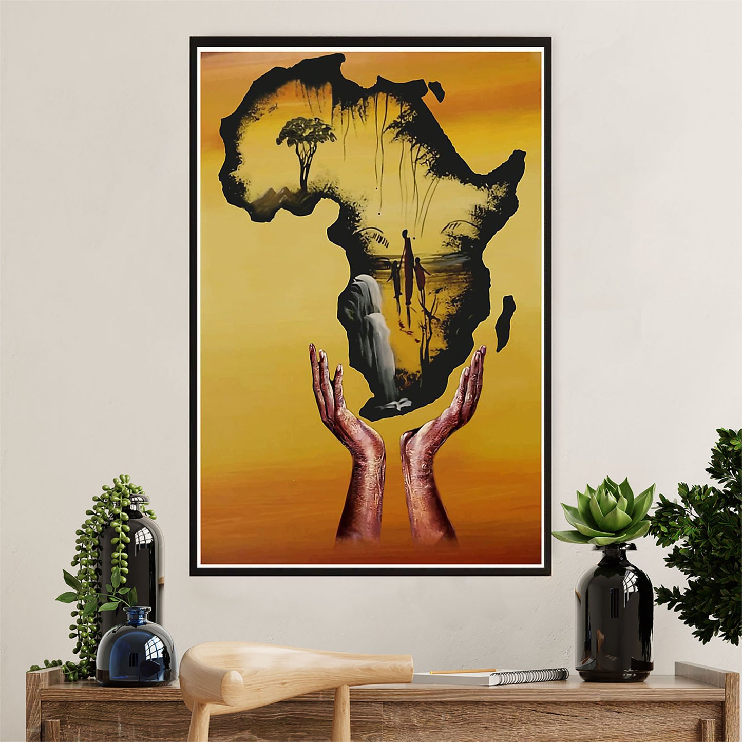 African American Afro Canvas Wall Art Prints | Africa Map Our Home | Gift for Black Girl