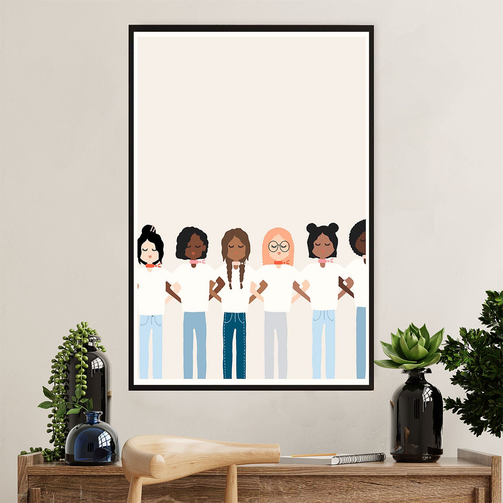 African American Afro Canvas Wall Art Prints | Girls With Different Colors | Gift for Black Girl