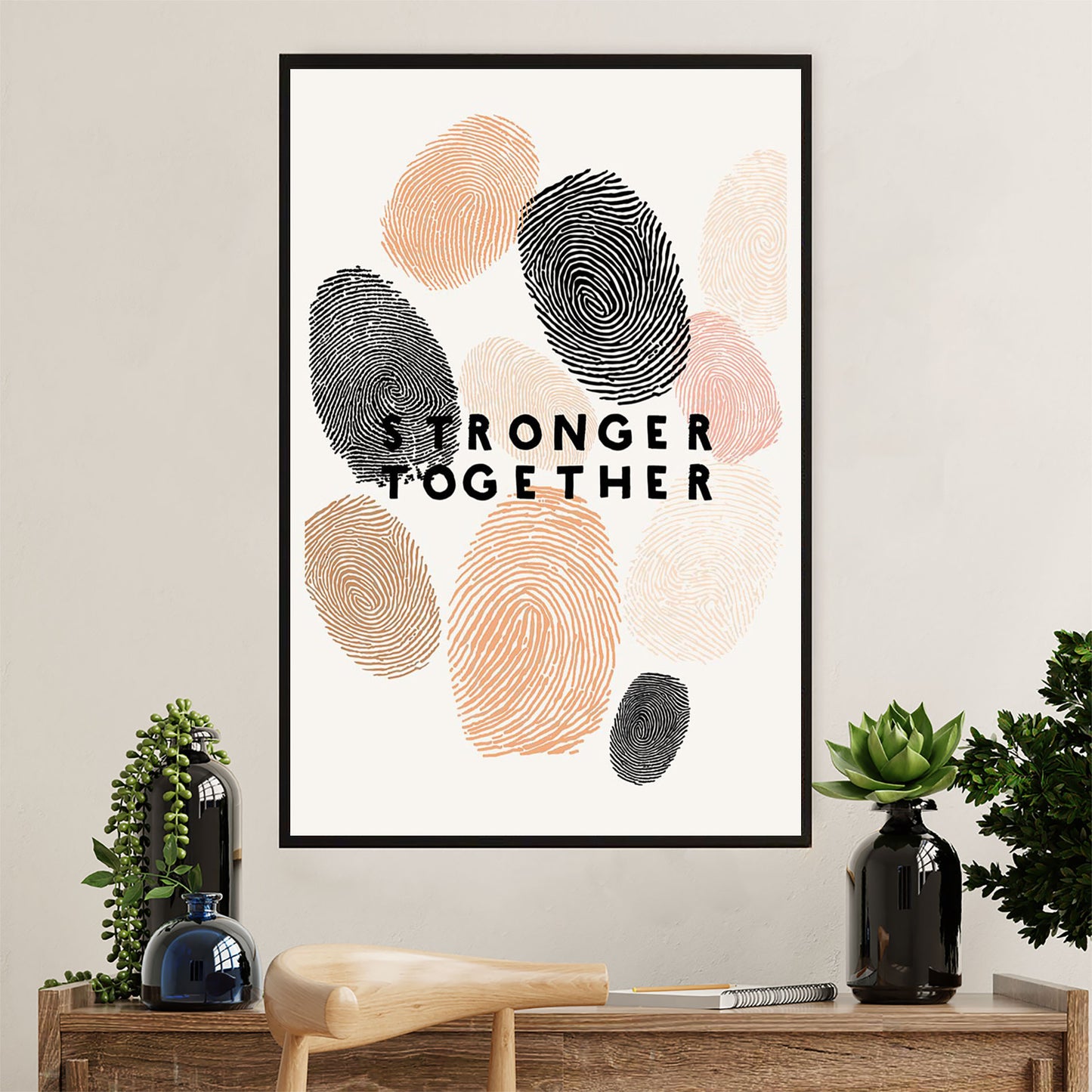 African American Afro Canvas Wall Art Prints | Stronger Together | Gift for Black Girl