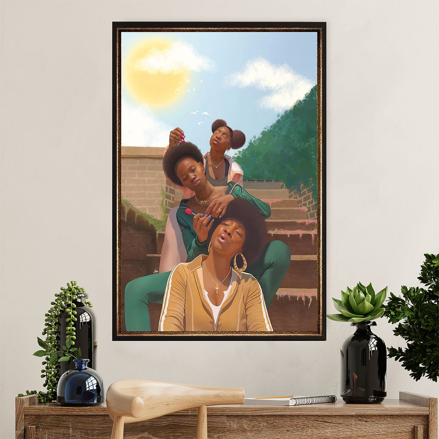 African American Afro Poster Prints | Girls Sister | Wall Art Gift for Black Girl