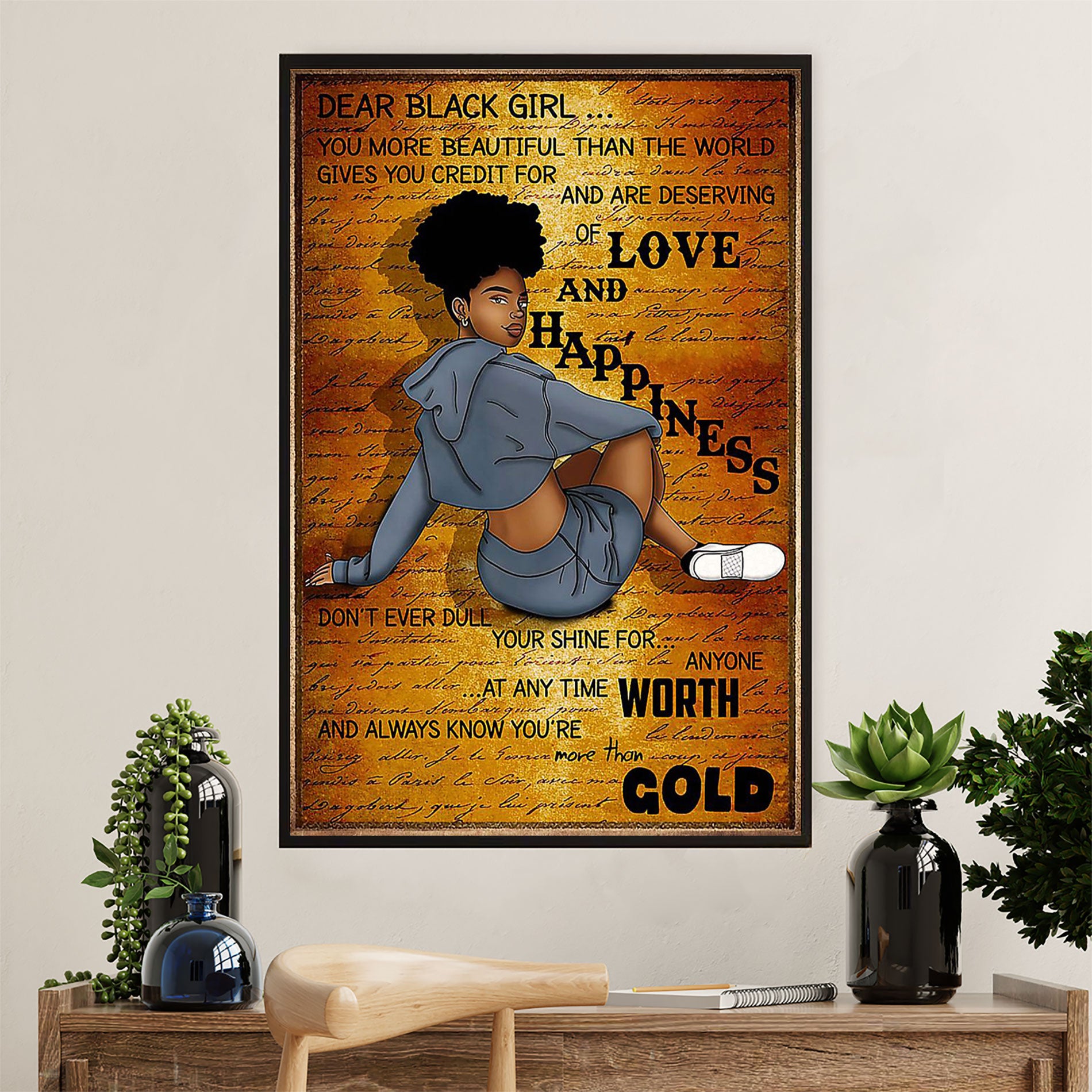 African American Afro Poster Prints | Dear Black Girl | Wall Art Gift for Black Girl