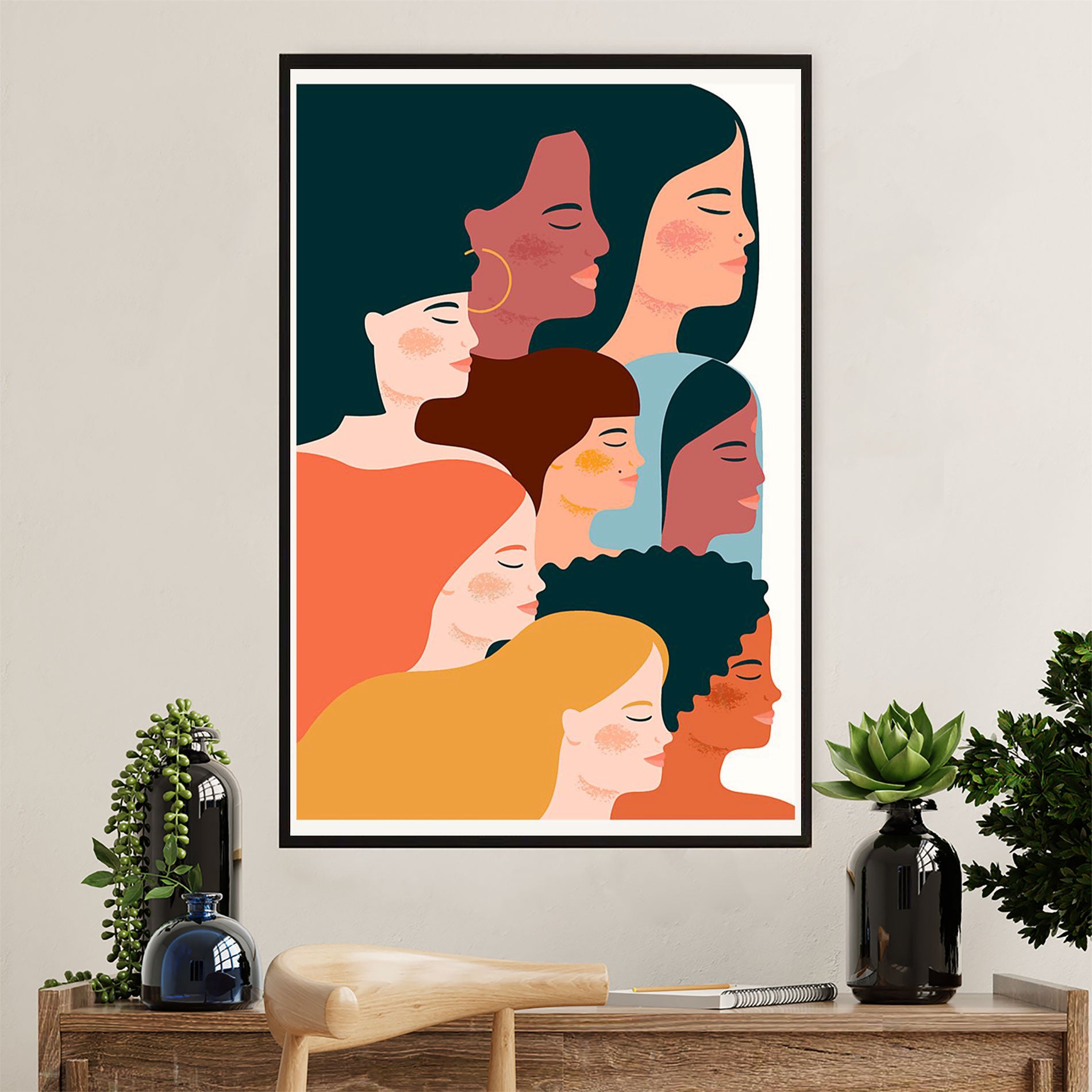 African American Afro Canvas Wall Art Prints | Girls With Different Colors | Gift for Black Girl