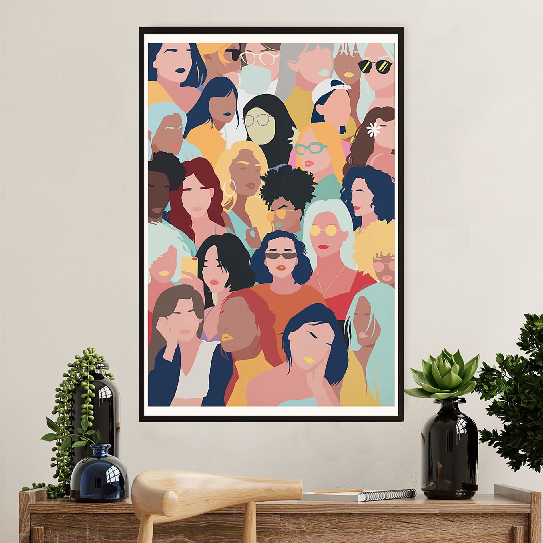 African American Afro Canvas Wall Art Prints | Girls with Different Colors | Gift for Black Girl