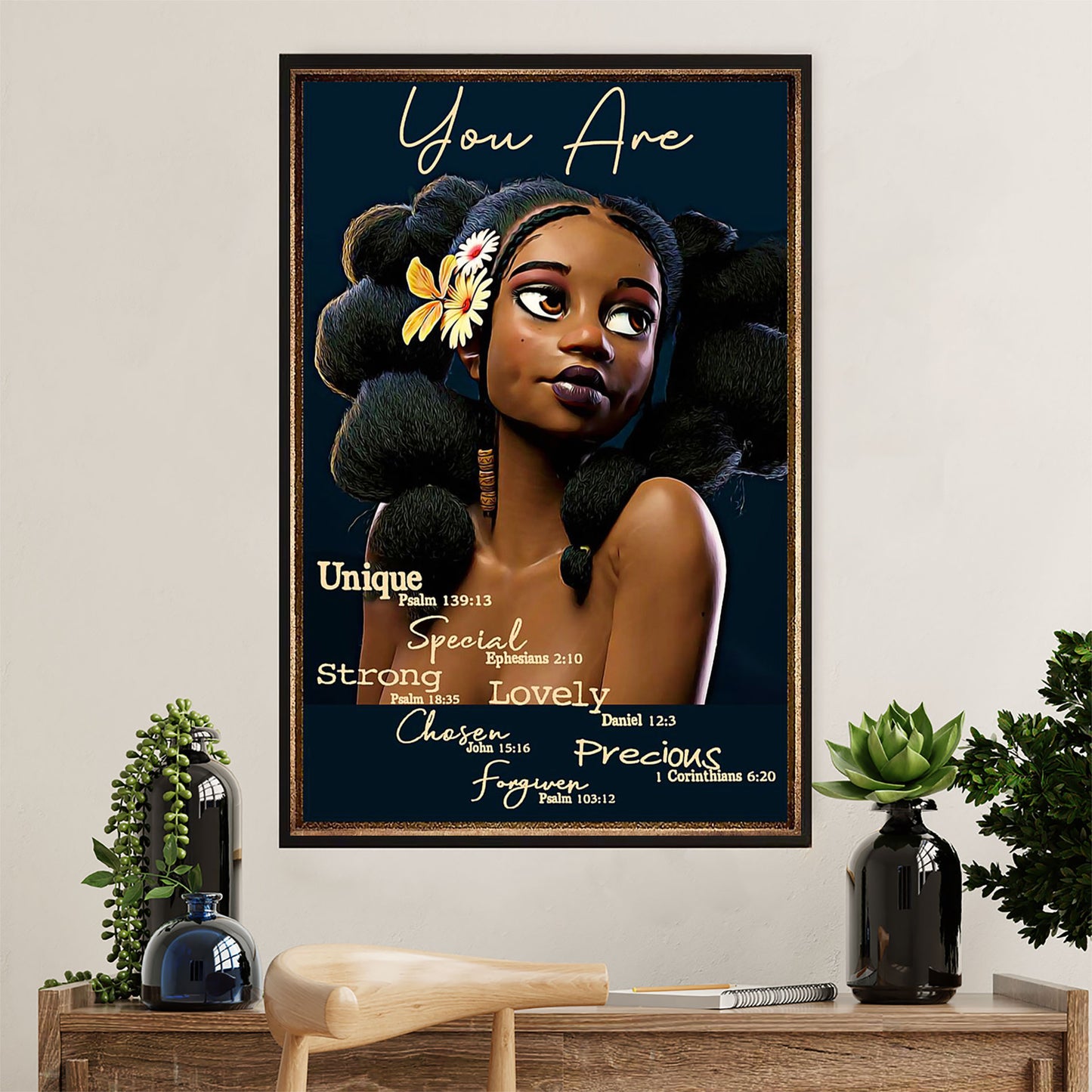 African American Afro Canvas Wall Art Prints | You Are Strong | Gift for Black Girl