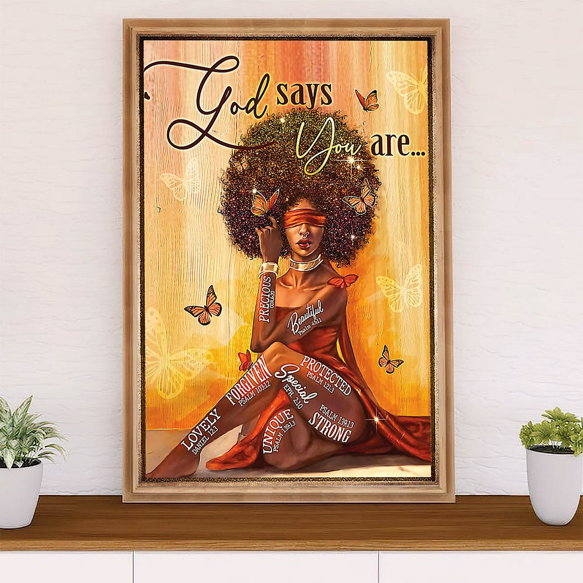 African American Afro Poster Prints | God Says You Are | Wall Art Gift for Black Girl