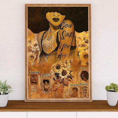 African American Afro Poster Prints | God Says You Are | Wall Art Gift for Black Girl