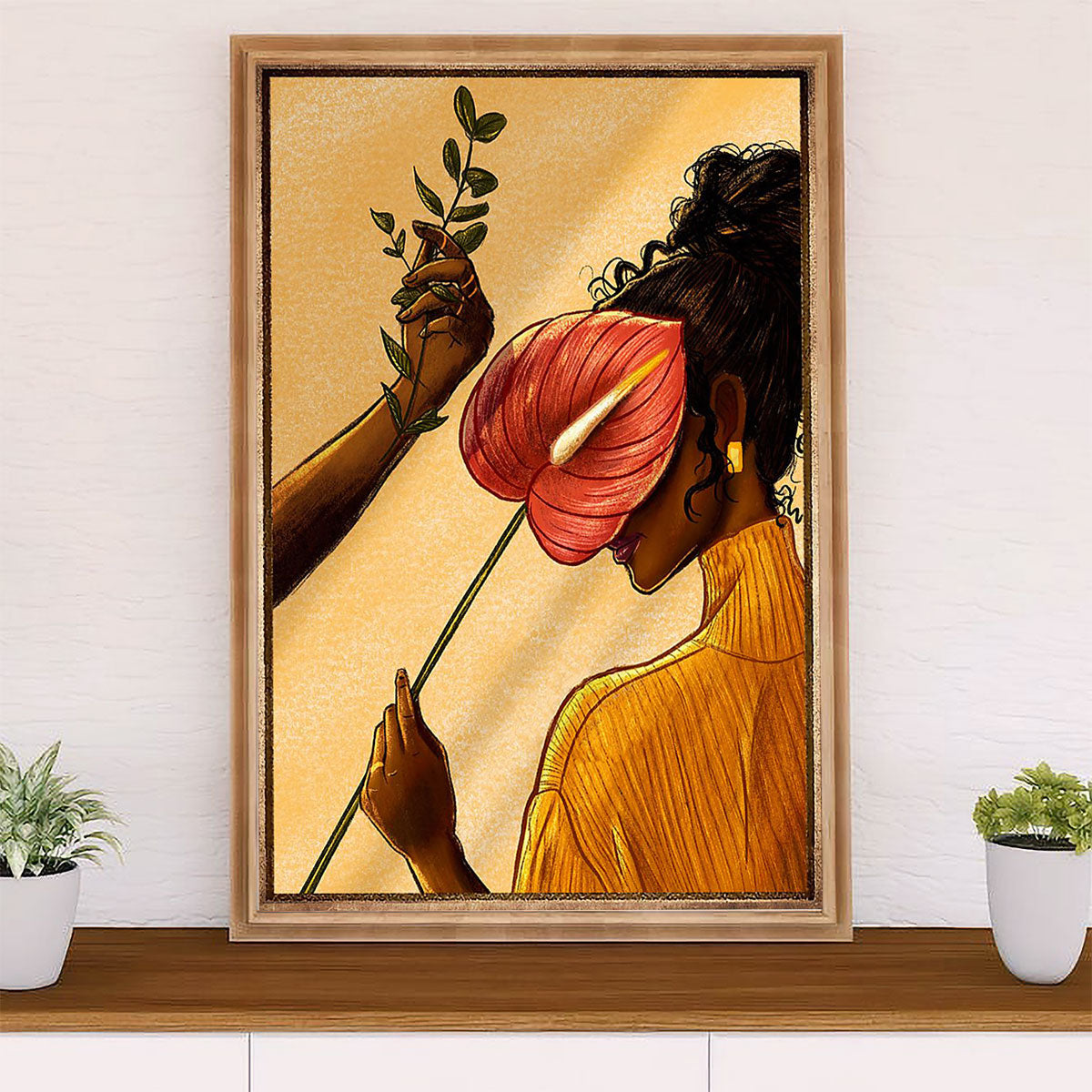African American Afro Poster Prints | Girl & Flower | Wall Art Gift for Black Girl