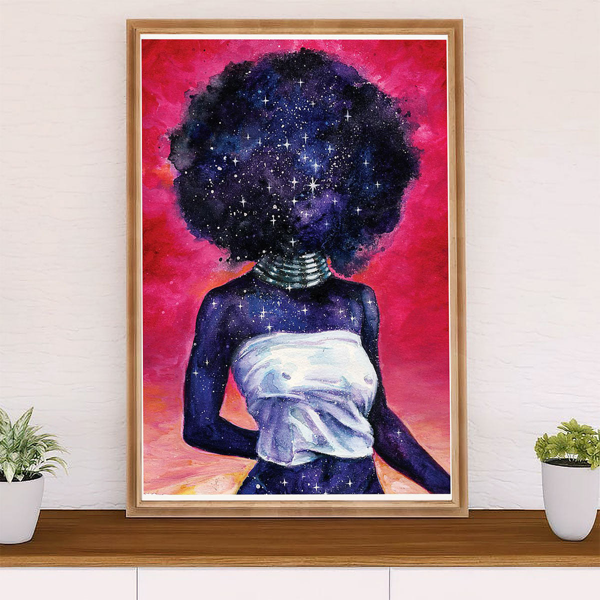 African American Afro Poster Prints | Black Girl Painting Stars | Wall Art Gift for Black Girl