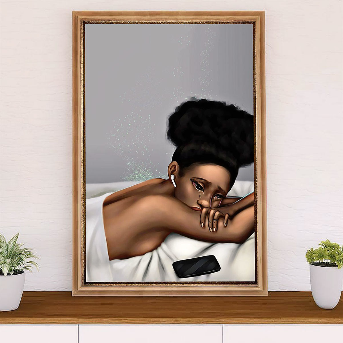 African American Afro Poster Prints | Girl Crying | Wall Art Gift for Black Girl