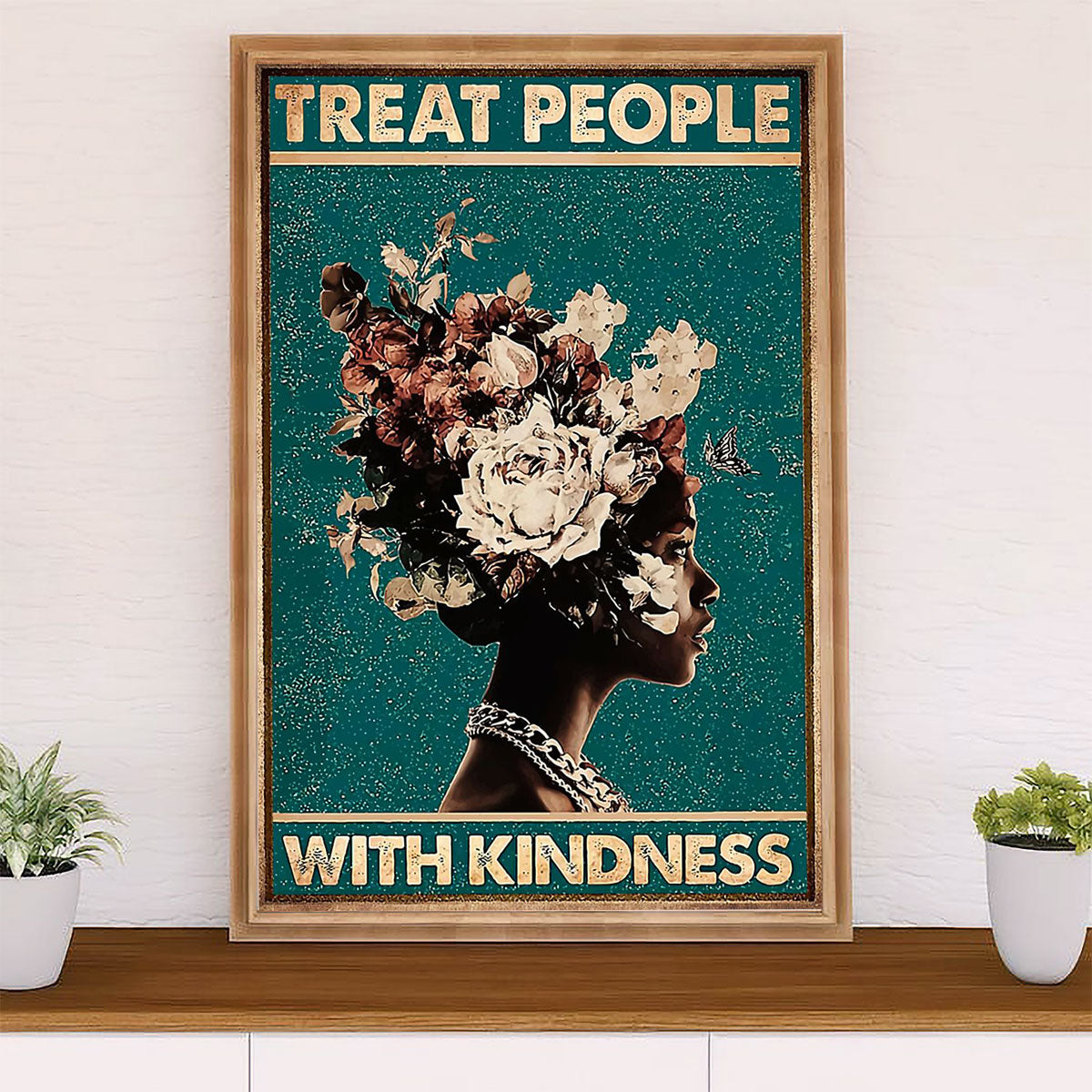 African American Afro Poster Prints | Treat People With Kindness | Wall Art Gift for Black Girl
