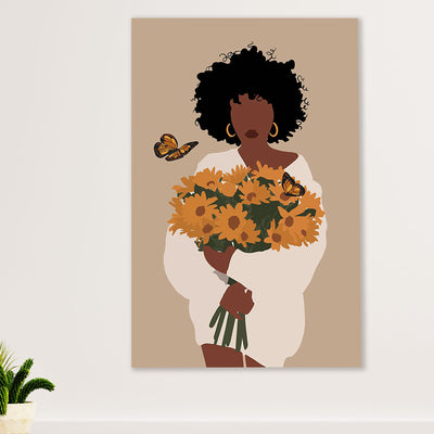 African American Afro Canvas Wall Art Prints | Girl & Sunflowers | Gift for Black Girl