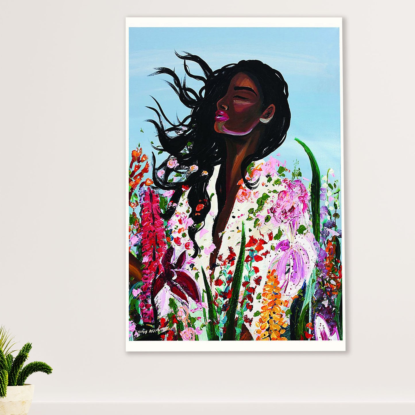 African American Afro Canvas Wall Art Prints | Black Girl Painting | Gift for Black Girl