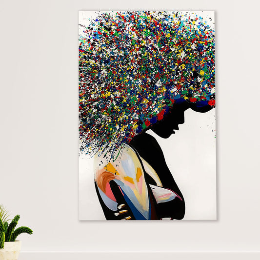African American Afro Canvas Wall Art Prints | Colorful Afro Hair Painting | Gift for Black Girl