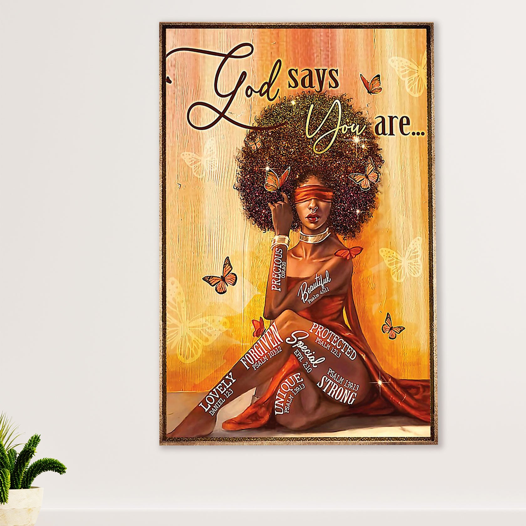African American Afro Poster Prints | God Says You Are | Wall Art Gift for Black Girl