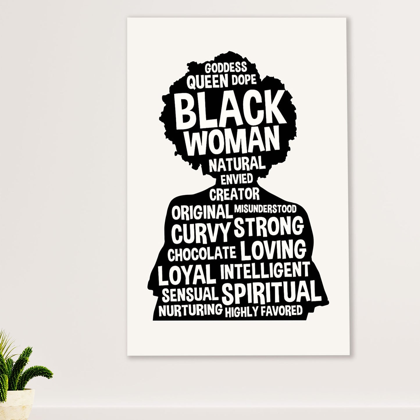 African American Afro Canvas Wall Art Prints | Black Woman Black Queen | Gift for Black Girl