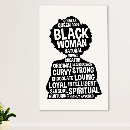 African American Afro Canvas Wall Art Prints | Black Woman Black Queen | Gift for Black Girl