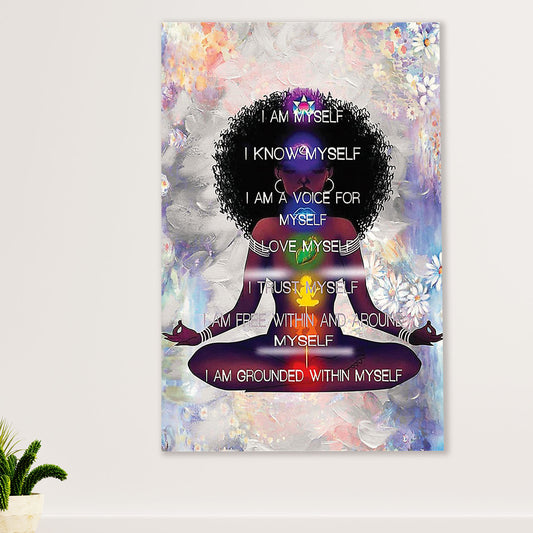 African American Afro Canvas Wall Art Prints | Yoga Girl I Am Myself | Gift for Black Girl