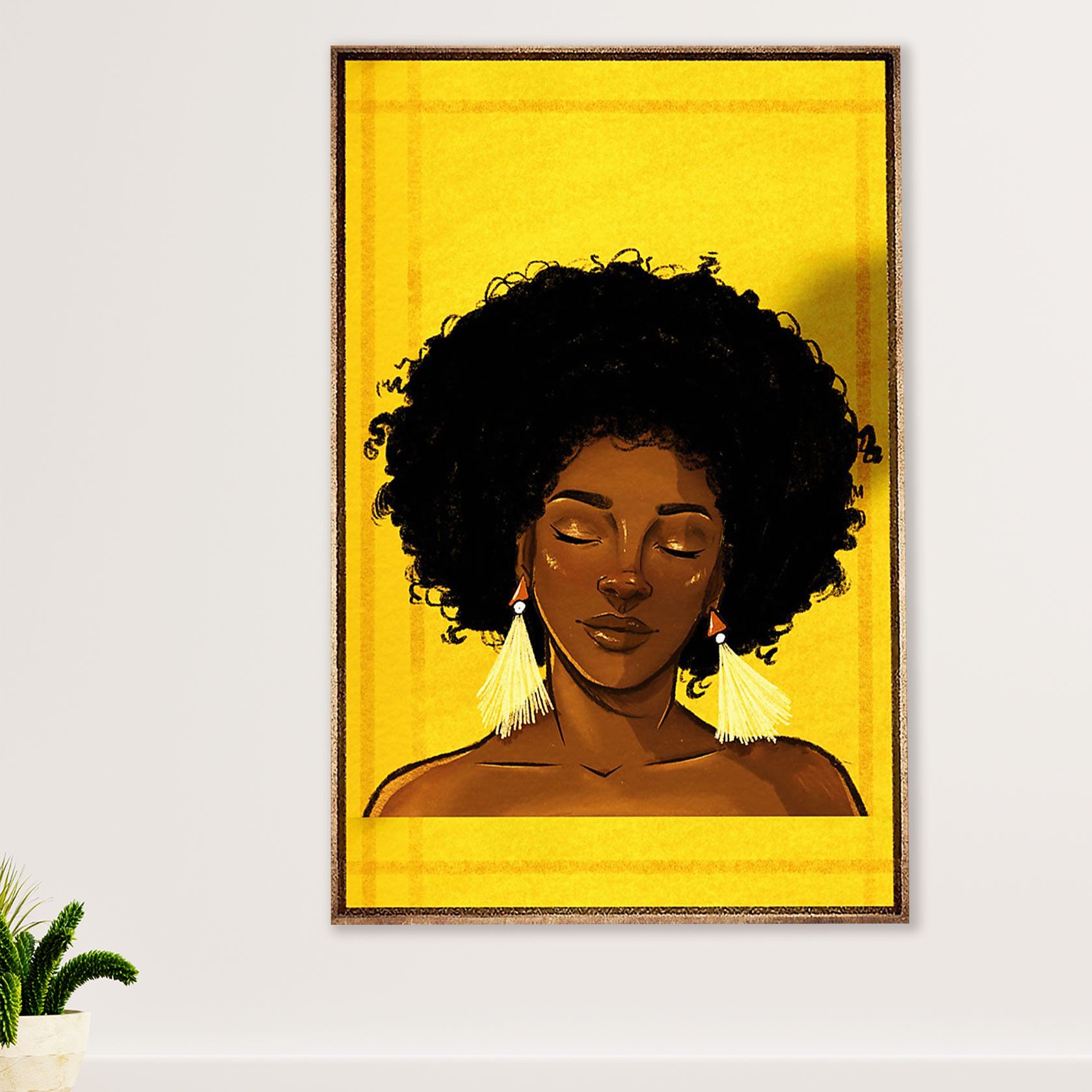 African American Afro Canvas Wall Art Prints | Black Girl Potrait | Gift for Black Girl