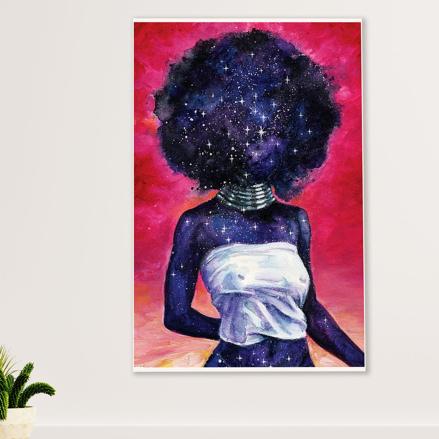 African American Afro Poster Prints | Black Girl Painting Stars | Wall Art Gift for Black Girl