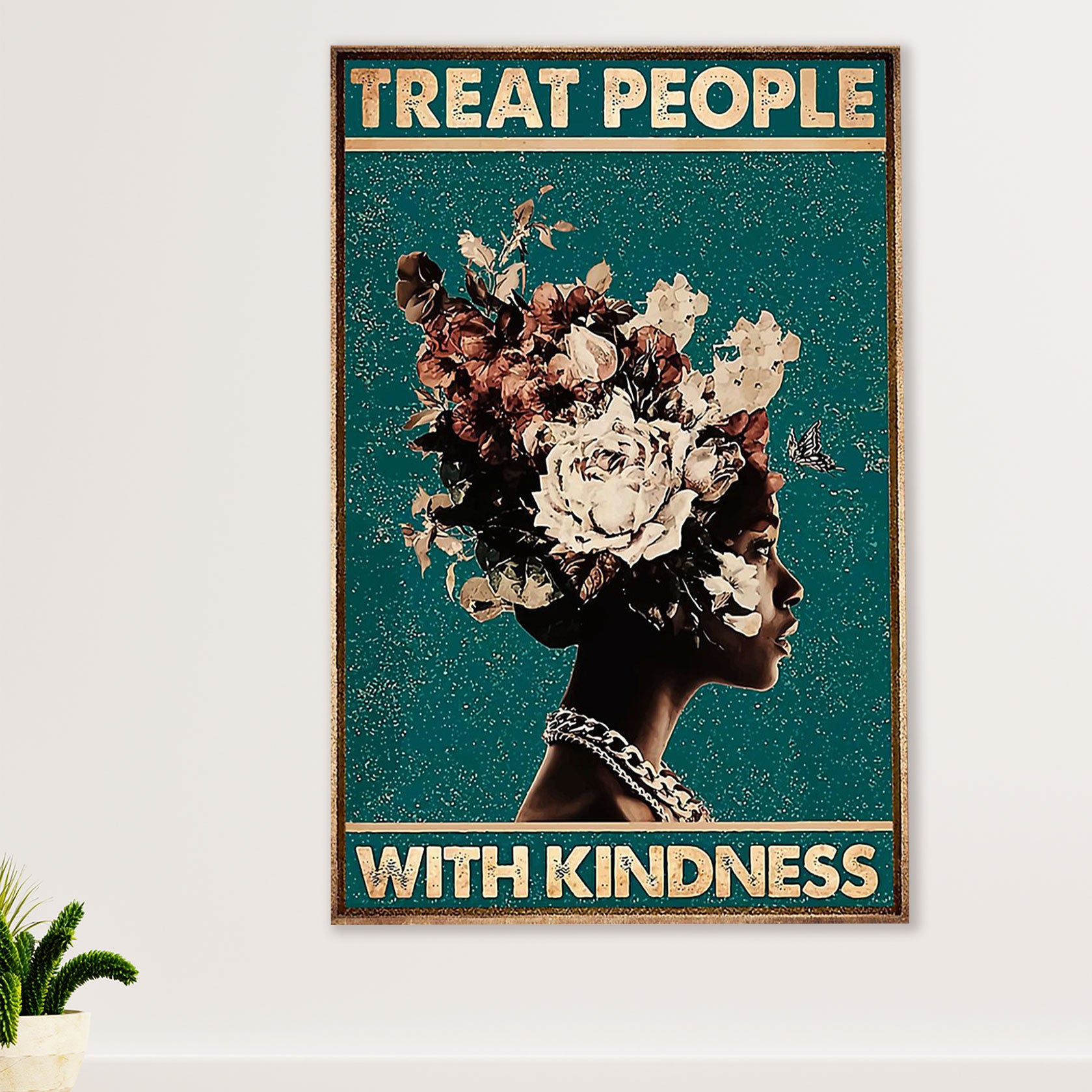 African American Afro Poster Prints | Treat People With Kindness | Wall Art Gift for Black Girl