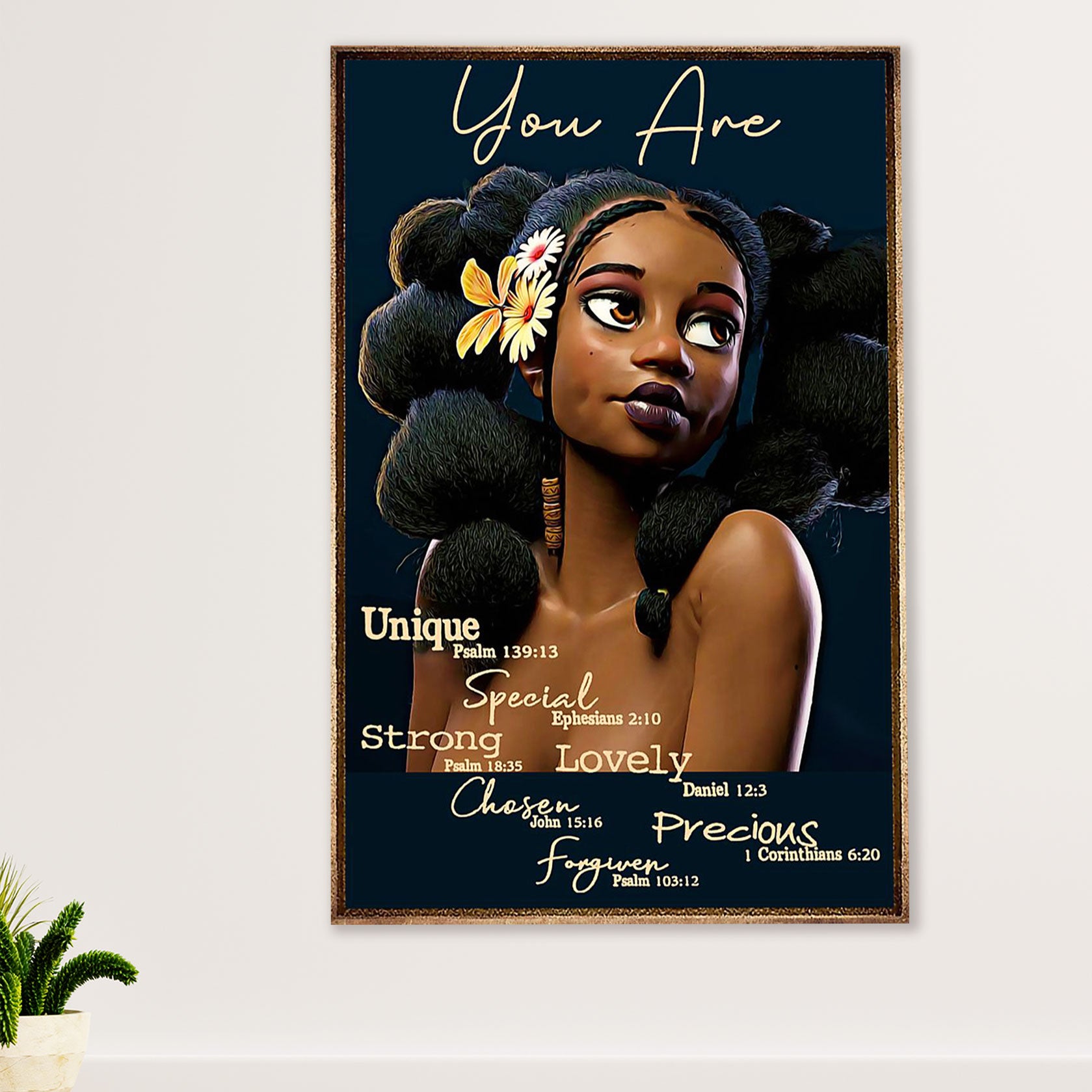 African American Afro Canvas Wall Art Prints | You Are Strong | Gift for Black Girl