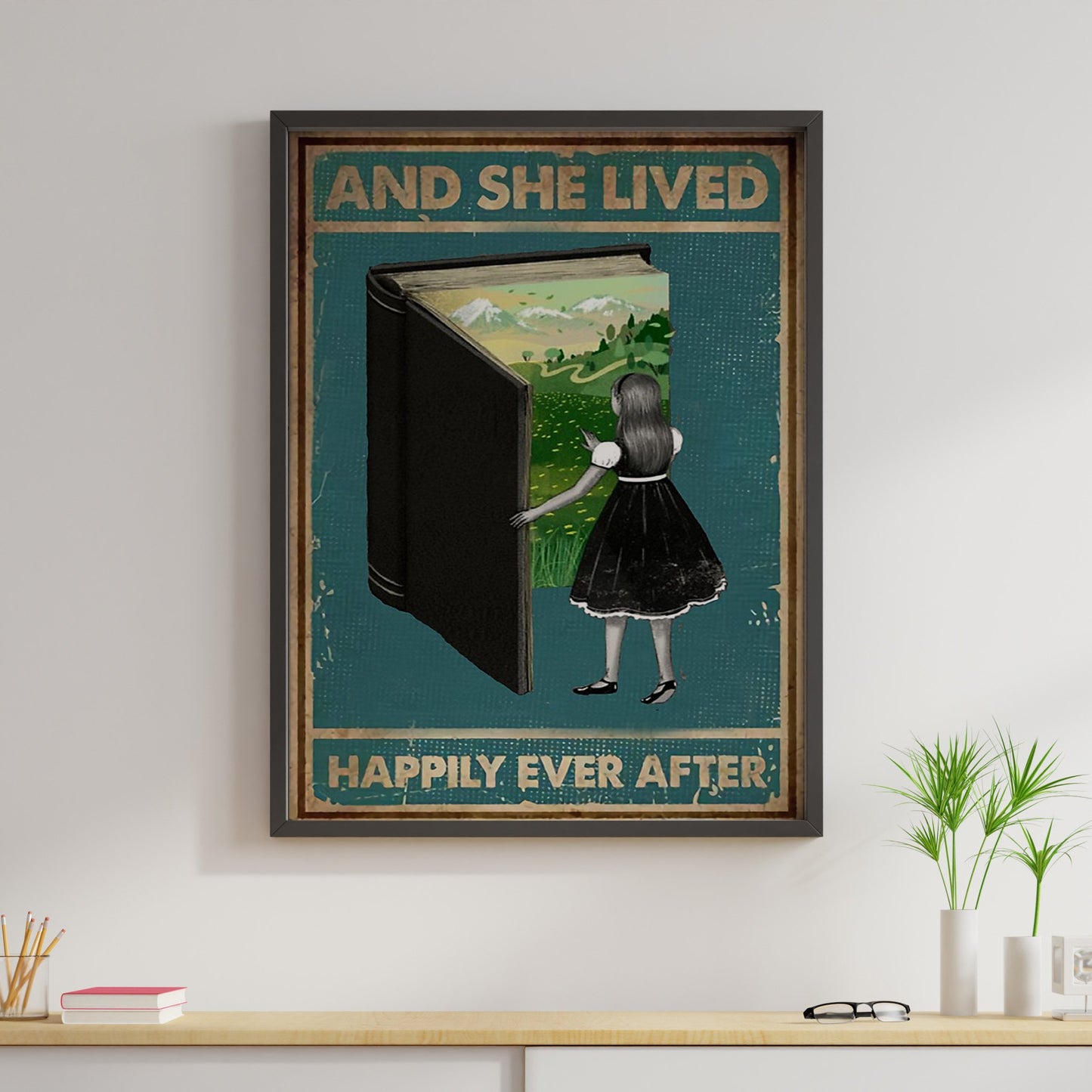 Book Girl Canvas Prints And She Lived Happily Ever After Vintage Wall Art Gifts Vintage Home Wall Decor Canvas - Mostsuit