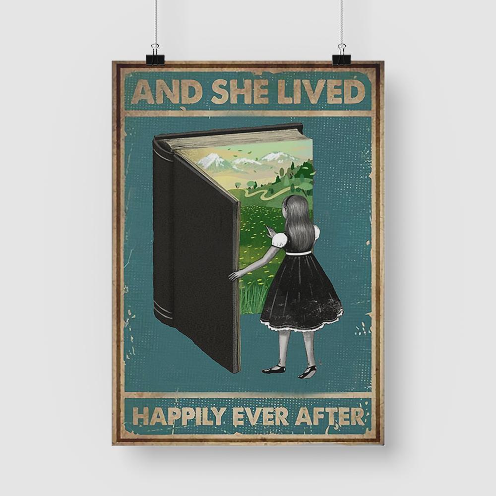 Book Girl Canvas Prints And She Lived Happily Ever After Vintage Wall Art Gifts Vintage Home Wall Decor Canvas - Mostsuit