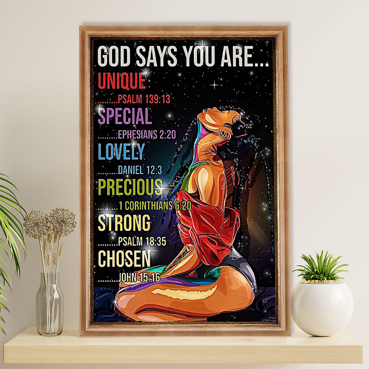 African American Afro Canvas Wall Art Prints | God Says You Are | Gift for Black Girl