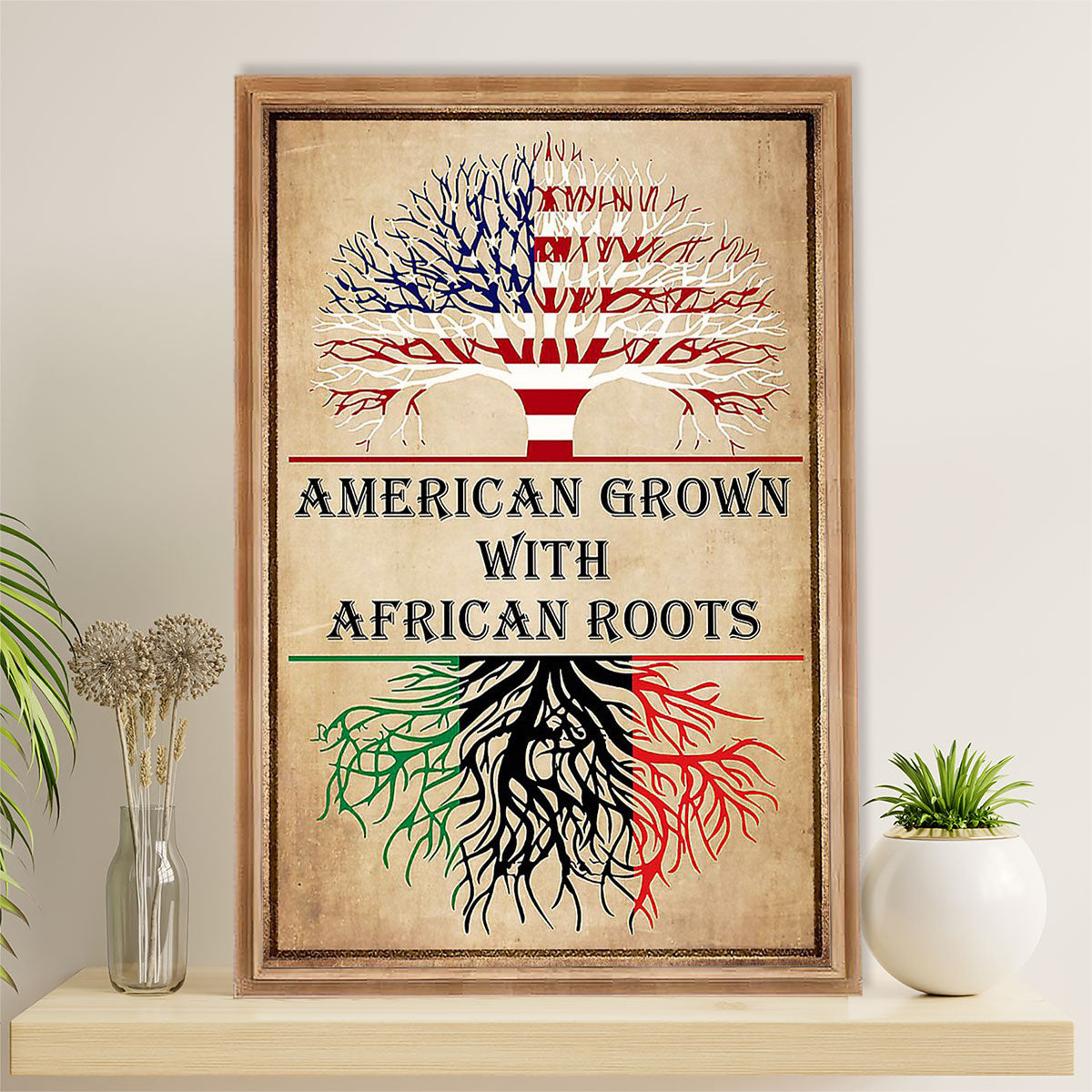 African American Afro Canvas Wall Art Prints | American Grown With African Roots | Gift for Black Girl