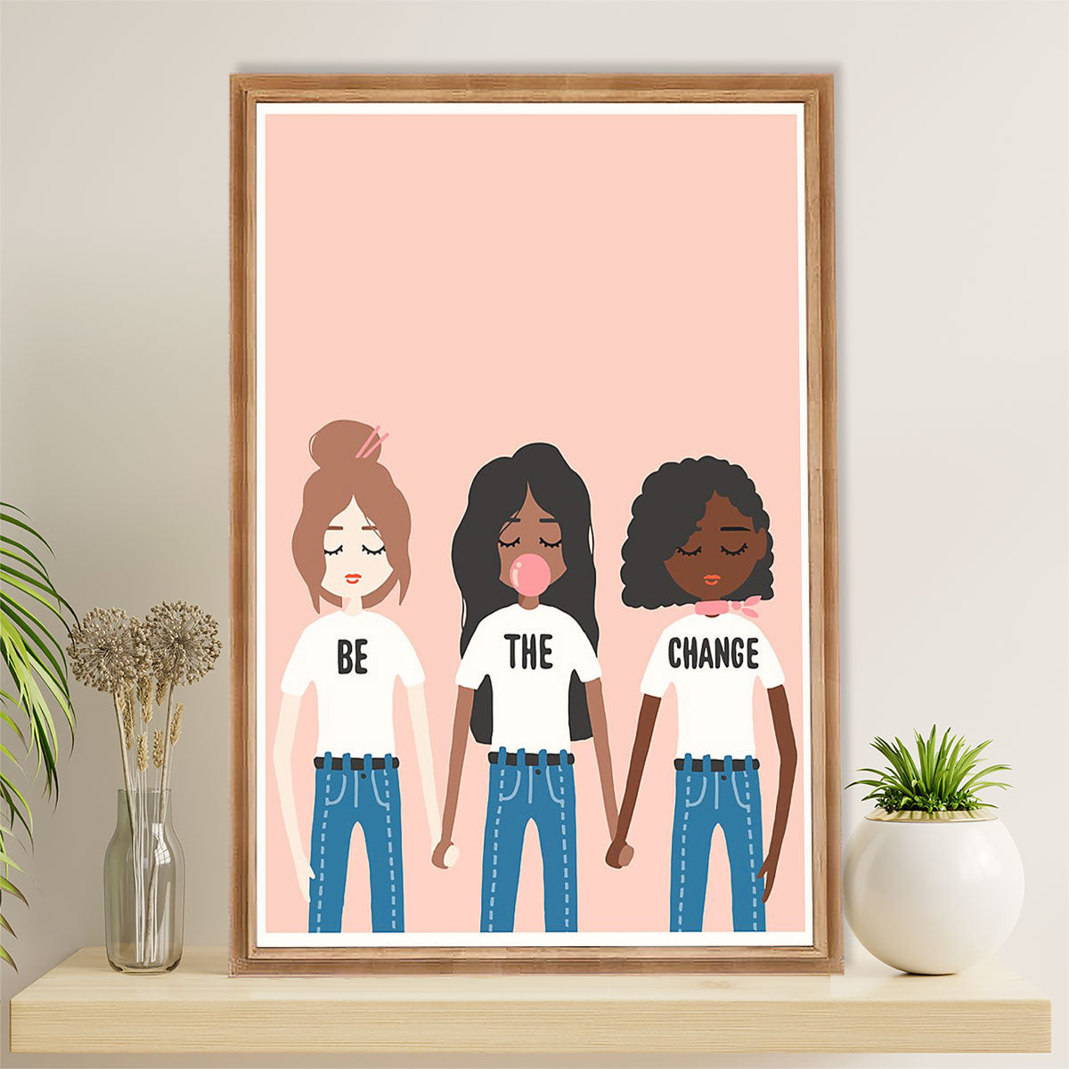 African American Afro Canvas Wall Art Prints | Be The Change - Different Colors | Gift for Black Girl