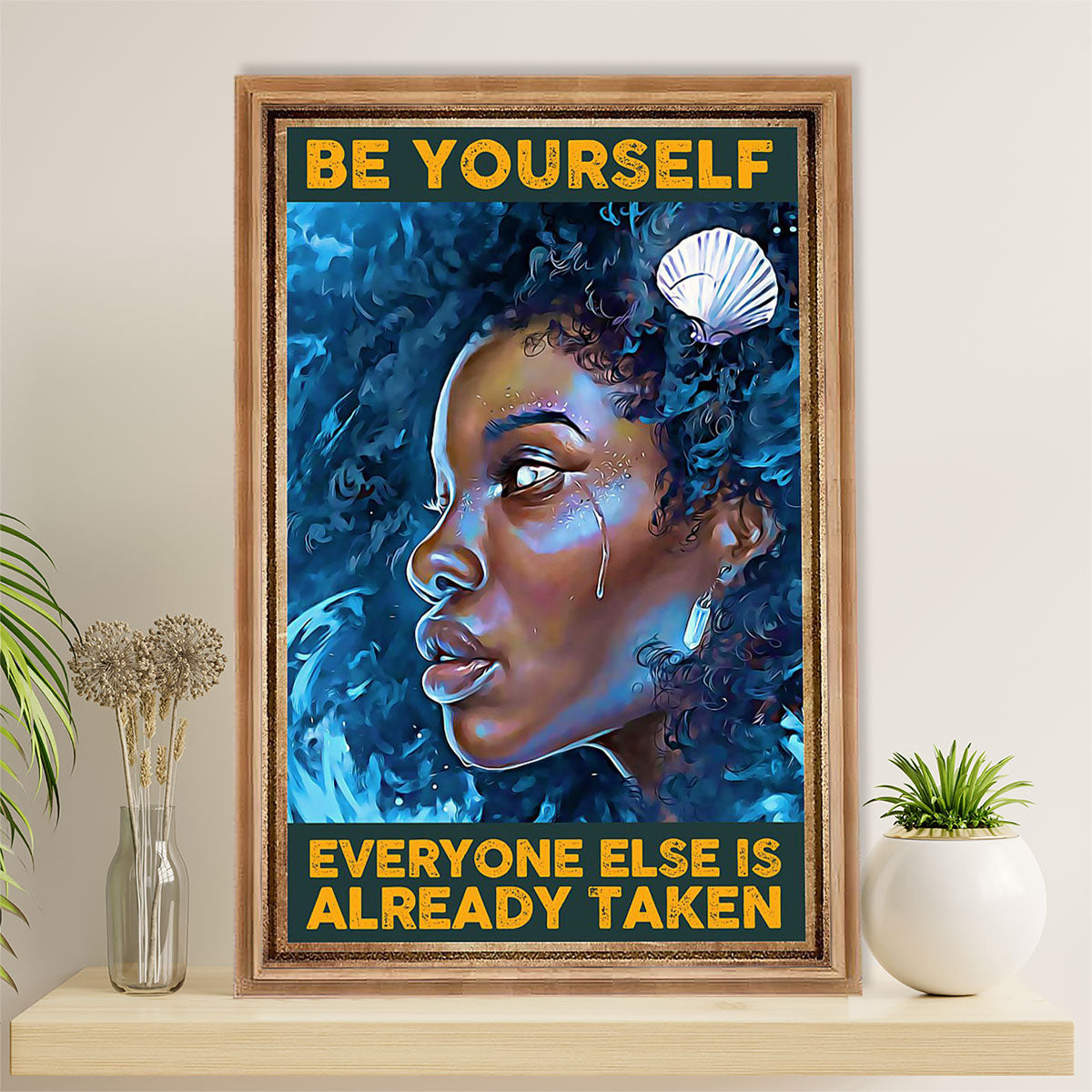 African American Afro Canvas Wall Art Prints | Be Yourself Motivational Quotes | Gift for Black Girl