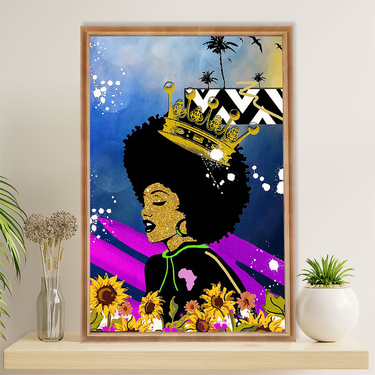 African American Afro Canvas Wall Art Prints | Black Queen | Gift for Black Girl