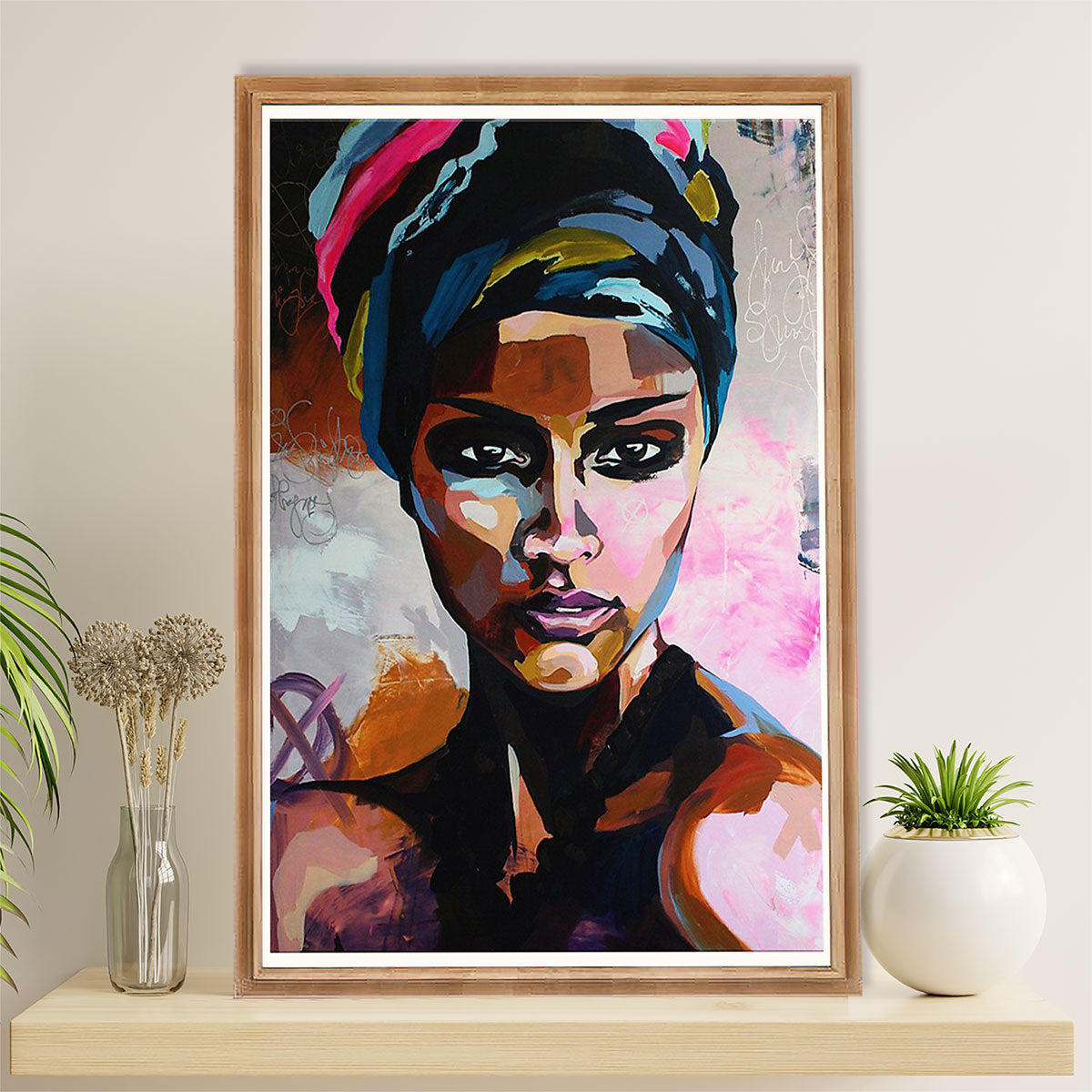African American Afro Canvas Wall Art Prints | Woman Potrait Painting | Gift for Black Girl
