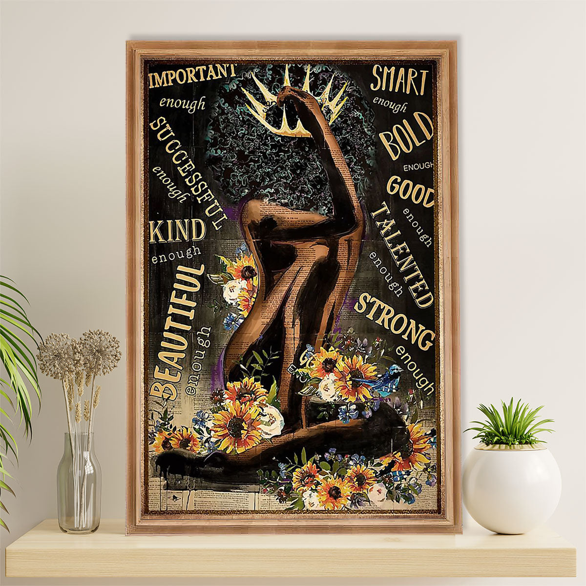 African American Afro Canvas Wall Art Prints | Black Queen Successful | Gift for Black Girl