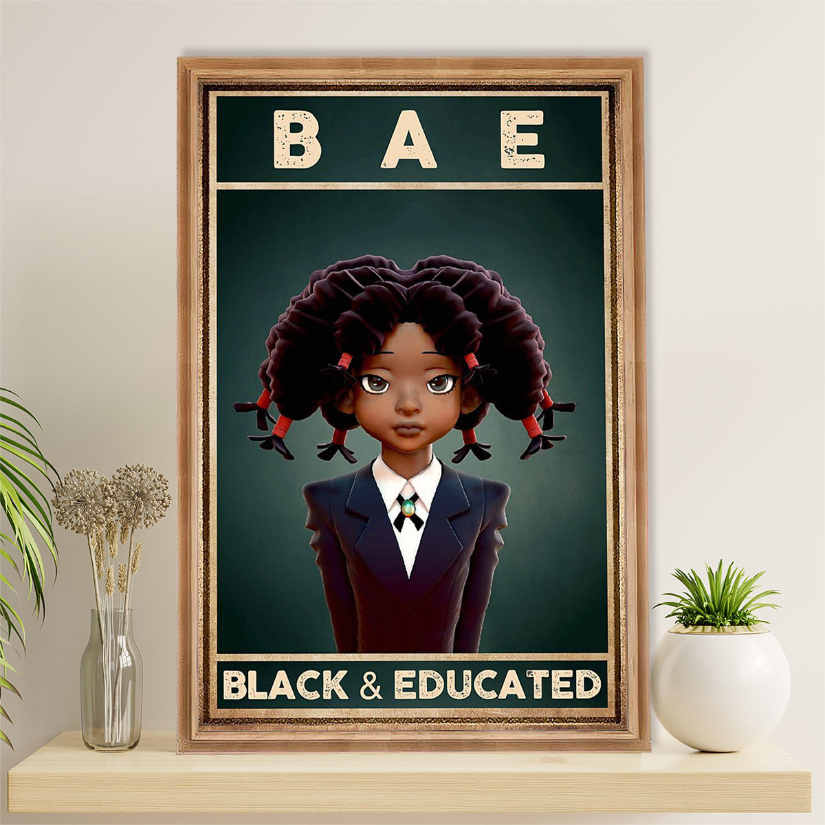 African American Afro Canvas Wall Art Prints | Black & Educated | Gift for Black Girl