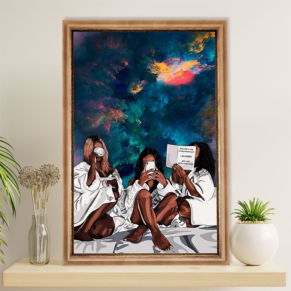 African American Afro Canvas Wall Art Prints | Ladies in Bed | Gift for Black Girl
