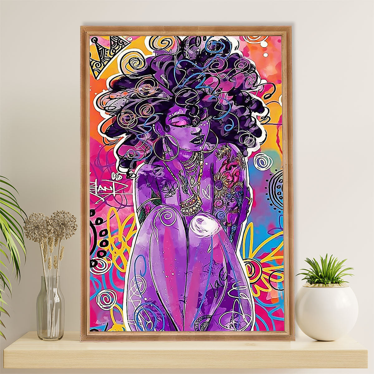 African American Afro Canvas Wall Art Prints | Black Girl | Gift for Black Girl