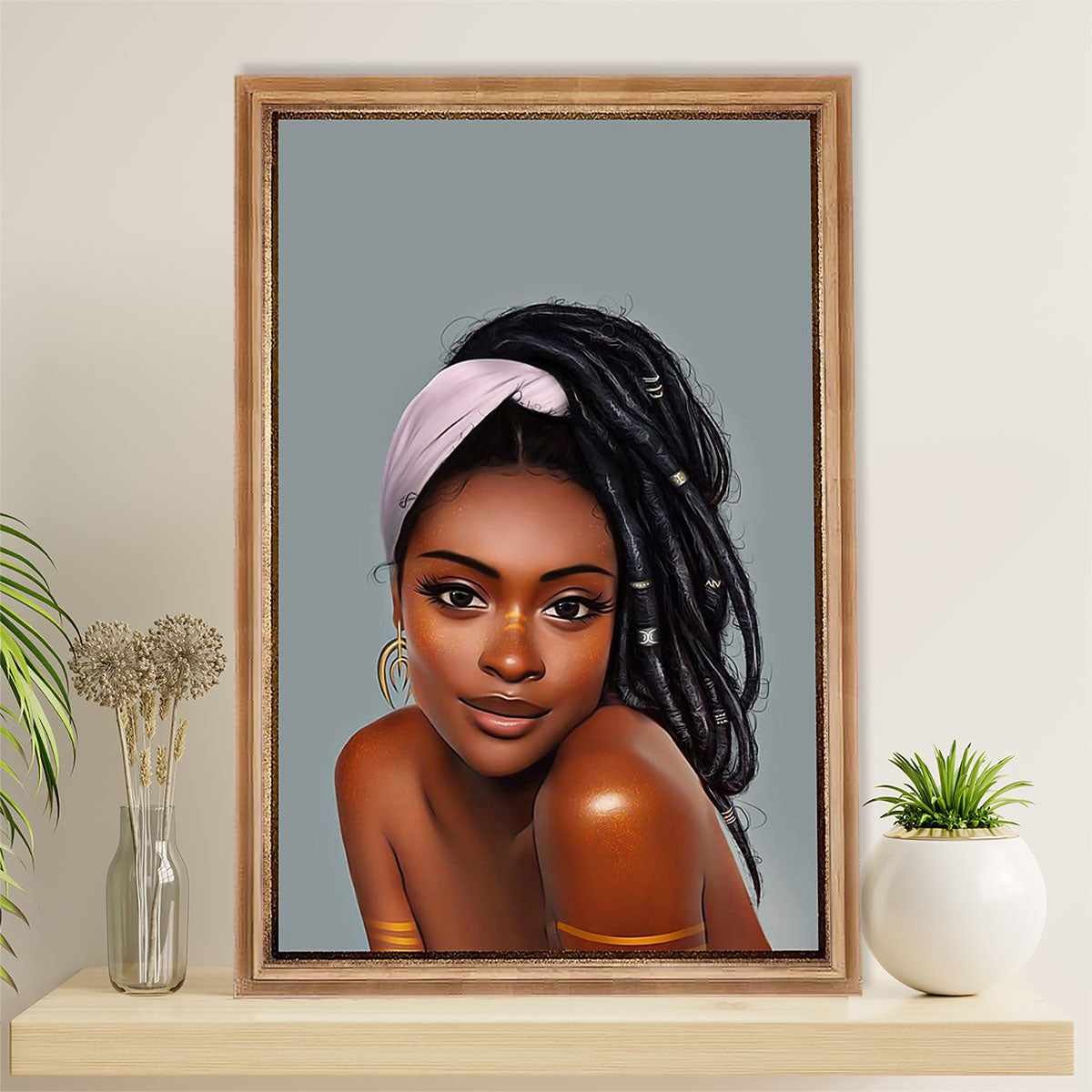 African American Afro Canvas Wall Art Prints | Black Girl Potrait Painting | Gift for Black Girl