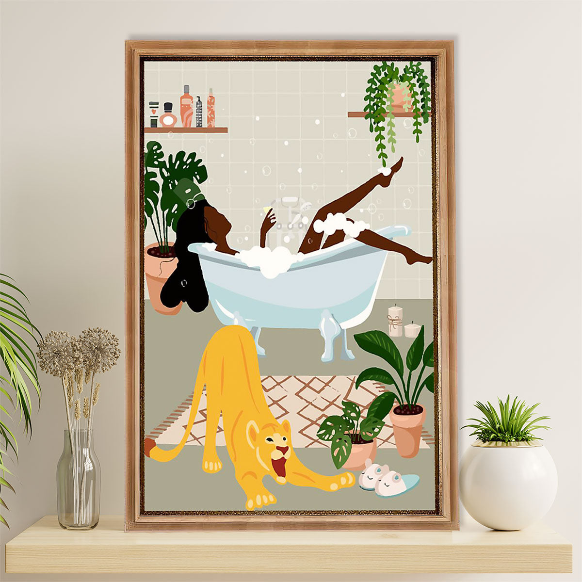 African American Afro Canvas Wall Art Prints | Girl In Bath | Gift for Black Girl