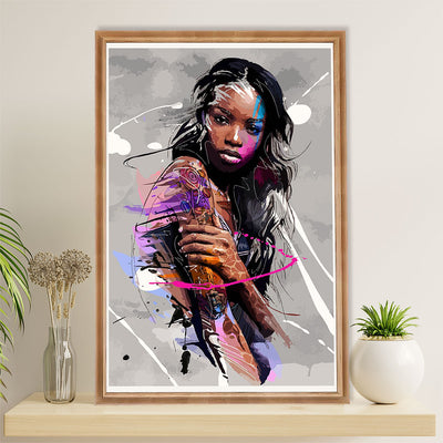 African American Afro Canvas Wall Art Prints | Girl Potrait Painting | Gift for Black Girl