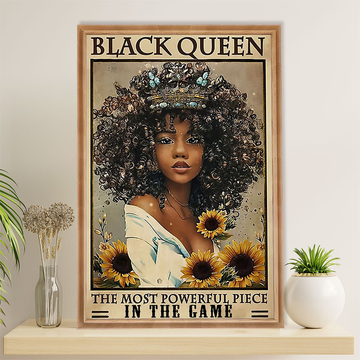 African American Afro Canvas Wall Art Prints | Black Queen | Gift for Black Girl